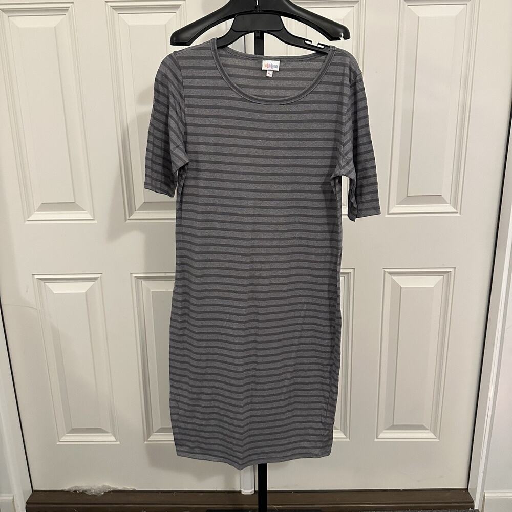 LULAROE Julia Dress Size Extra Large XL Gray Striped